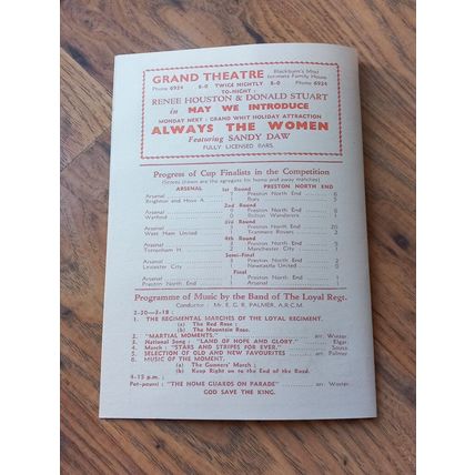 1941 Football League War Cup Final Replay - Arsenal v Preston. Reproduction Prog
