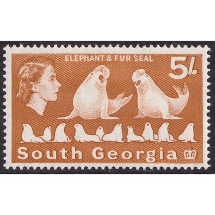 South Georgia QEII 1963-69 5s Orange-Brown Seals SG13 Mint MH