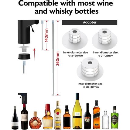 Electric Wine Decanter Aerator Dispenser Pourer Whiskey Adjustable Quantity Liqu