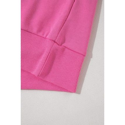 Bright Pink Textured Patchwork Round Neck Sweatshirt