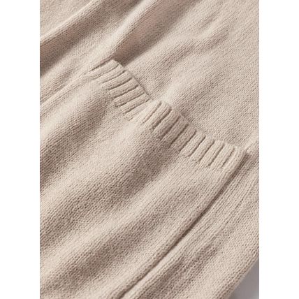 Beige Side Pockets Open Front Long Knitted Cardigan