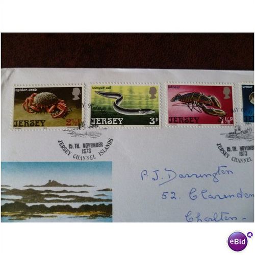 Jersey 1973 Marine Life 3 fine used stamps spider crab conger eel lobster