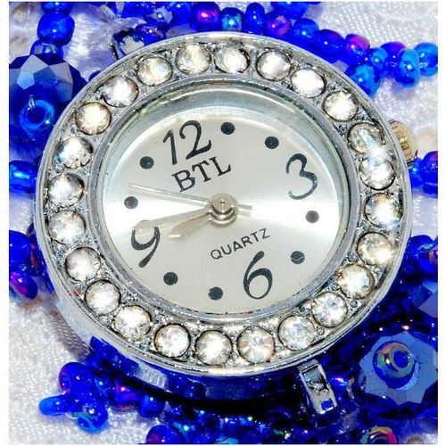 Stylish Clear Crystal Wrist Watch Blue & Purple Beads Watchband Jewellery 1015