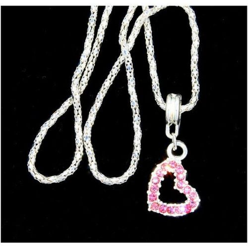 Love Heart Pink Crystal Gem Silver Plated Pendant Necklace Chain Jewellery 1643
