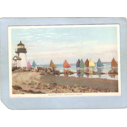 MA Nantucket Lighthouse Postcard Rainbow Fleet w/Lighthouse lighthouse_box~554