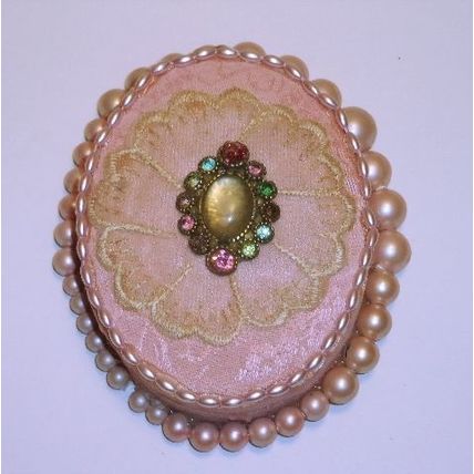 Keepsake Treasure Trinket Box Hand Decorated with Vintage Jewelry 3