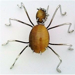 Tiger Eye Spider Stainless Steel Wire Wrap Brooch 13