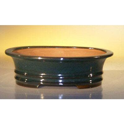 "Dark Moss Green Ceramic Bonsai Pot - Oval 9.75"" x 7"" x 2.75"" OD8.5"" x 5....