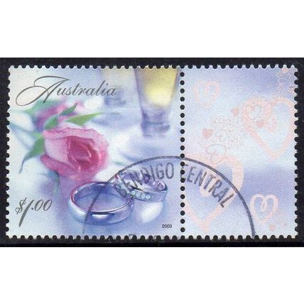 Australia 2003 Celebration & Nation - Wedding Rings & Pink Rose $1 with Tab Used