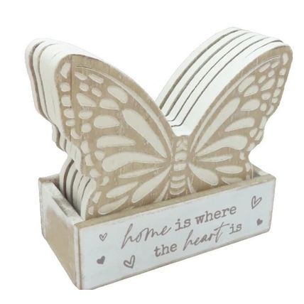 Butterfly Coasters with Holder Home is Where the Heart Is 9.5 CM Set of Six