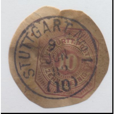 Wurttemberg Cut Square, Used, "Stuttgart" City/Date Cancel