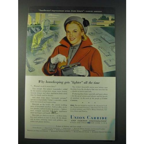 1948 Union Carbide Ad - Why Housekeeping Gets Lighter All The Time