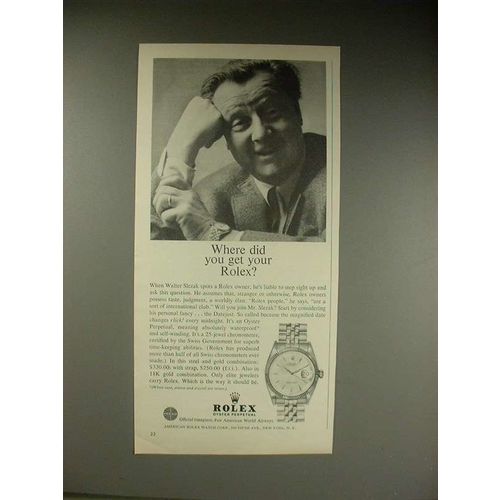 1963 Rolex Datejust Watch Ad w/ Walter Slezak