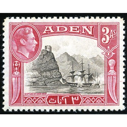 Aden KGVI 1939 3A Sepia & Carmine Mounted Mint MM SG 22 Sc 22 rundle stamp