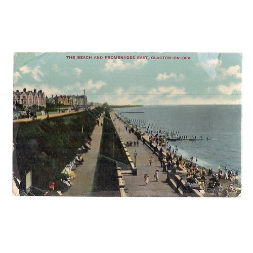 THE BEACH AND PROMENADE, CLACTON-ON-SEA, ESSEX.used antique postcard 1908 pm =