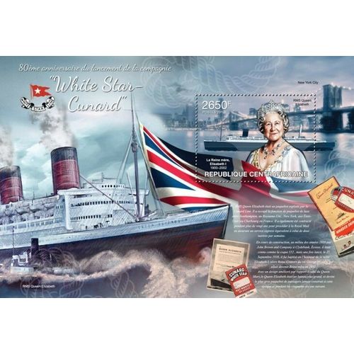CENTRAL AFRICA 2013 SHEET MNH WHITE STAR CUNARD QUEEN ELIZABETH ROYALTY SHIPS 1A