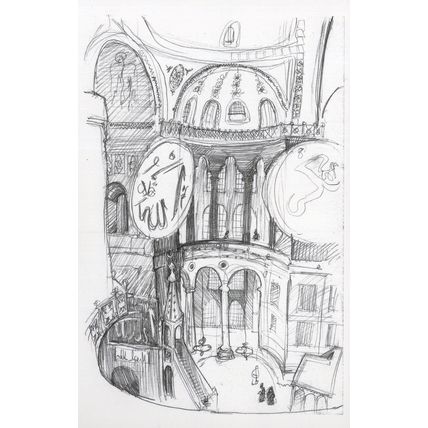 Ayosofya Istanbul Turkey Stunning Sketch Painting Postcard