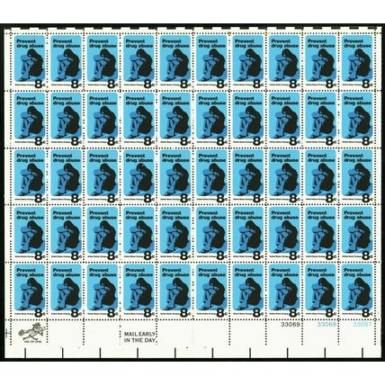 Prevent Drug Abuse Sheet of Fifty 8 Cent Postage Stamps Scott 1438