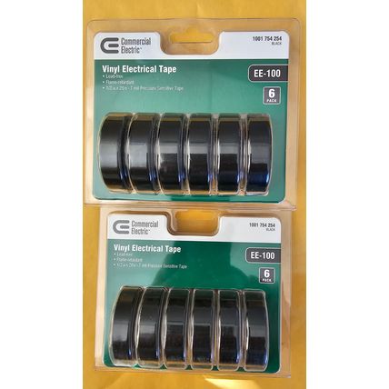 Commercial Electric Vinyl Electrical Tape EE-100 Two (2) Six Packs = 12 Rolls