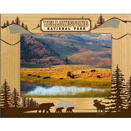Yellowstone Bear and Moose Silhouettes Laser Engraved Wood Picture Frame (3x5)