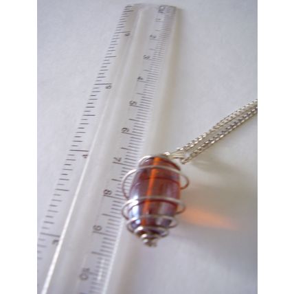 Vintage Necklace Caged Bead Pendant Silver-Plated Honey Brown Lustre Glass Retro