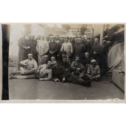 Unidentified WW1 Military Navy Ship Crew Gun Sailor Real Photo Postcard