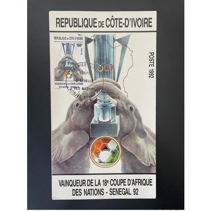 Côte d'Ivoire 1992 Mi. 1064 Carte maximum Football Elephant Coupe Afrique Nation