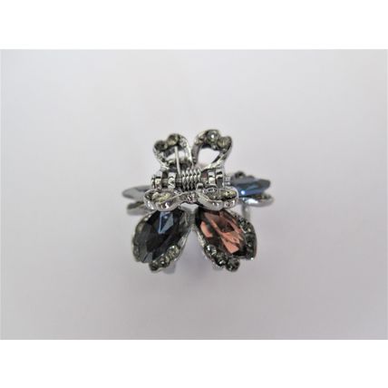 Small mini silver metal blue purple gray flower crystal hair claw clip