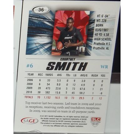 2011 SAGE Hit COURTNEY SMITH (S. Alabama/Jets) glitter Rookie Card #36