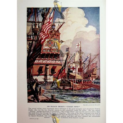 Drake's Golden Hind (Crowning Elizabeth I, Reverse), Book Illustration, c1960