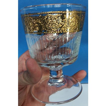 Culver Stemmed Tumbler Glasses Gold Trim Vertical Frosted Mid Century 4 1/4"