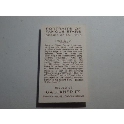 1935 Gallaher Portraits of Famous Stars Card # 10 of 48 Leslie Banks VG (3)