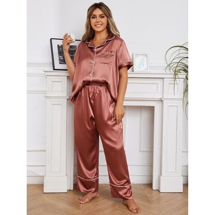 Plus size women's casual short-sleeve long pants two-piece home wear pajama set