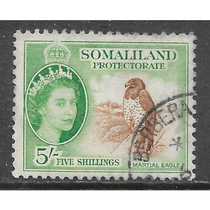 SOMALILAND 1953 QE2 5/- MARTIAL EAGLE BIRD USED SG147 147 SG CDS