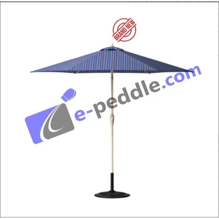 9' Round Dashed Lines Outdoor Patio Market Umbrella with Faux Wood Pole
