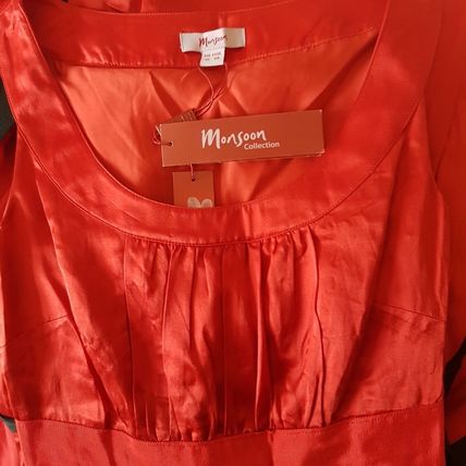 Monsoon Red Sleeveless Fit and Flare Silk and Cotton Dress Size 10 UK