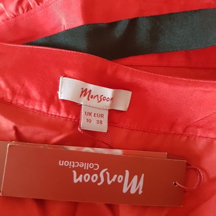 Monsoon Red Sleeveless Fit and Flare Silk and Cotton Dress Size 10 UK