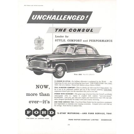 FORD CONSUL CAR Dagenham :- Original Vintage 1957 Magazine Advert <> POST FREE