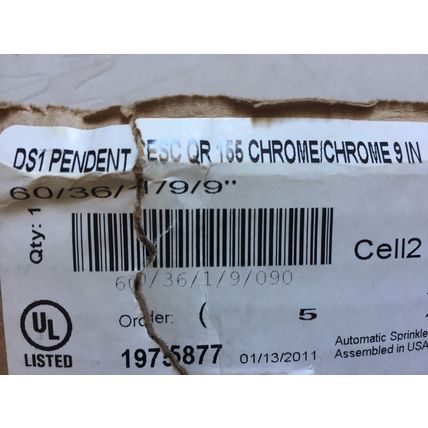 Automatic Sprinkler Chrome DS1 PENDENT ESC QR 155 Chrome/chrome 9in,1975877,AZ