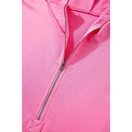 Bonbon Solid Kangaroo Pocket Half Zipper Oversized Hoodie