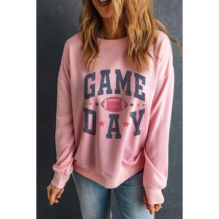 Pink Rugby GAME DAY Graphic Drop Shoulder Sweatshirt