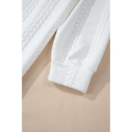 White Cable Textured Loose Plus Size Sweatshirt