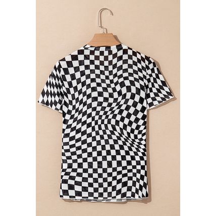 Black Checker Mesh Crew Neck T Shirt