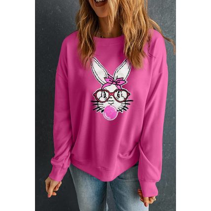 Bonbon Bubble Gum Rabbit Sequin Graphic Drop Shoulder Sweatshirt
