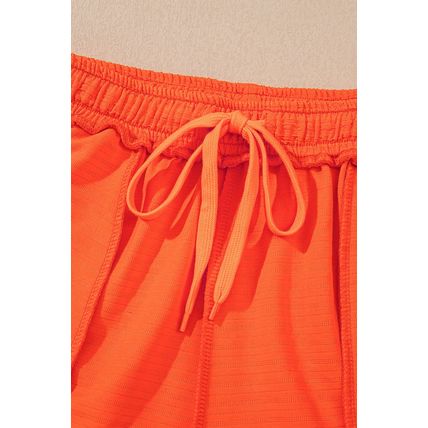 Orange Textured V Neck T Shirt and Shorts Set