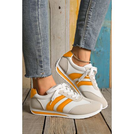 Yellow Color Block Patchwork Breathable Lace-up Sneakers