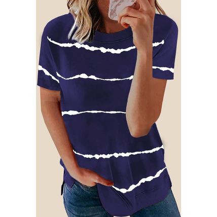 Blue Tie-dye Stripe Casual T-Shirt