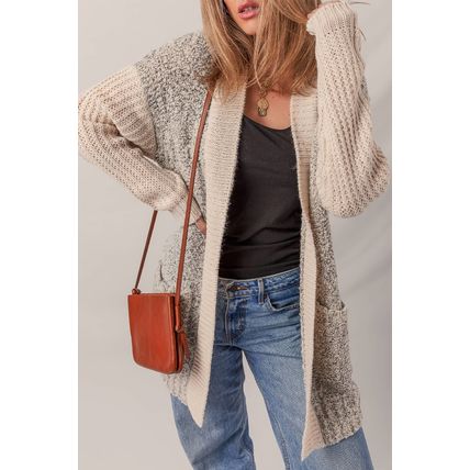 Color Block Side Pockets Open Front Cardigan