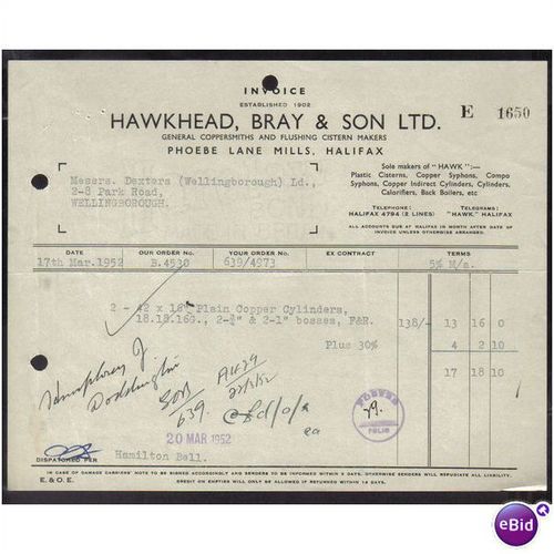 HAWKHEAD,BRAY & SON LTD,PHEOBE LANE MILLS, HALIFAX, 17MAR1952