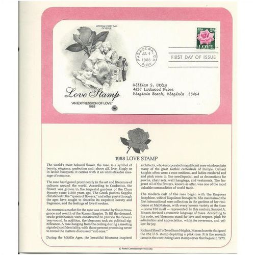 LOVE STAMP ' OFFICIAL FIRST DAY of ISSUE ' ( 1988 )